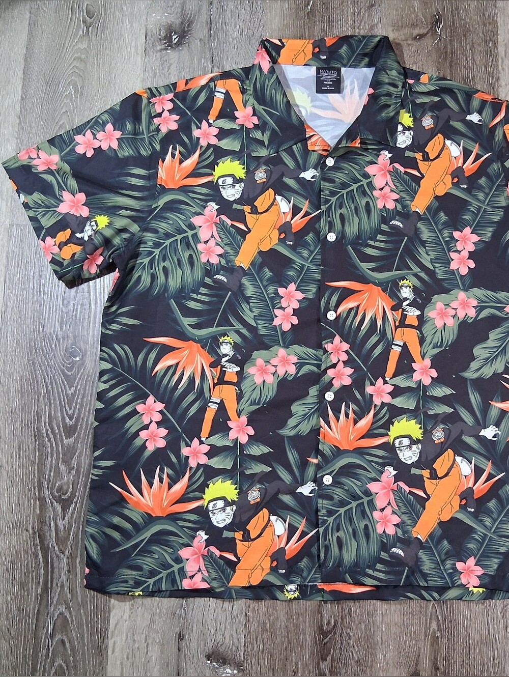 Naruto Black Short Sleeve Button Down Shirt XL